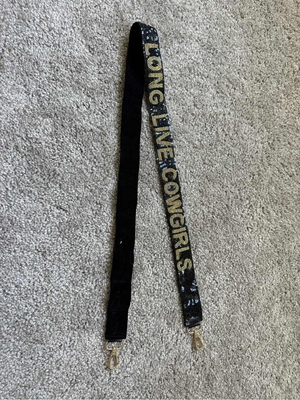 Black and Gold 'Long Live Cowgirls' Beaded Purse Strap